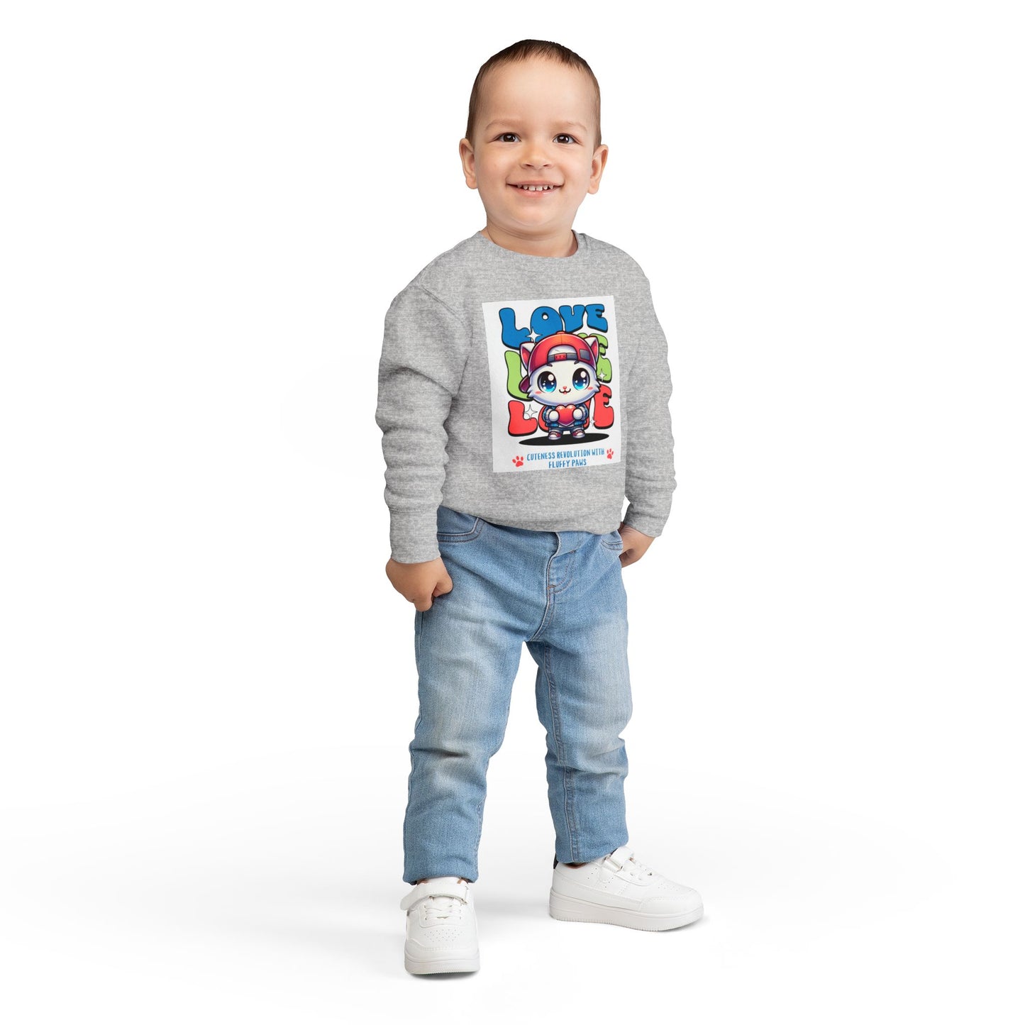 Toddler Cat Love Sweatshirt, Cute Kids Apparel, Playful Toddler Gift, Fun Sweatshirt for Kids, Cute Cat Design