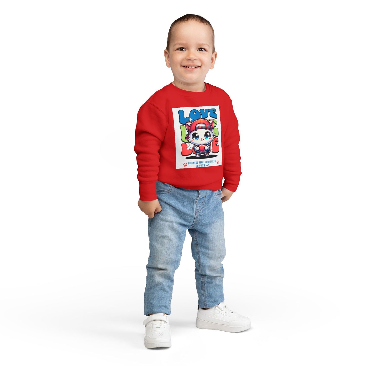 Toddler Cat Love Sweatshirt, Cute Kids Apparel, Playful Toddler Gift, Fun Sweatshirt for Kids, Cute Cat Design