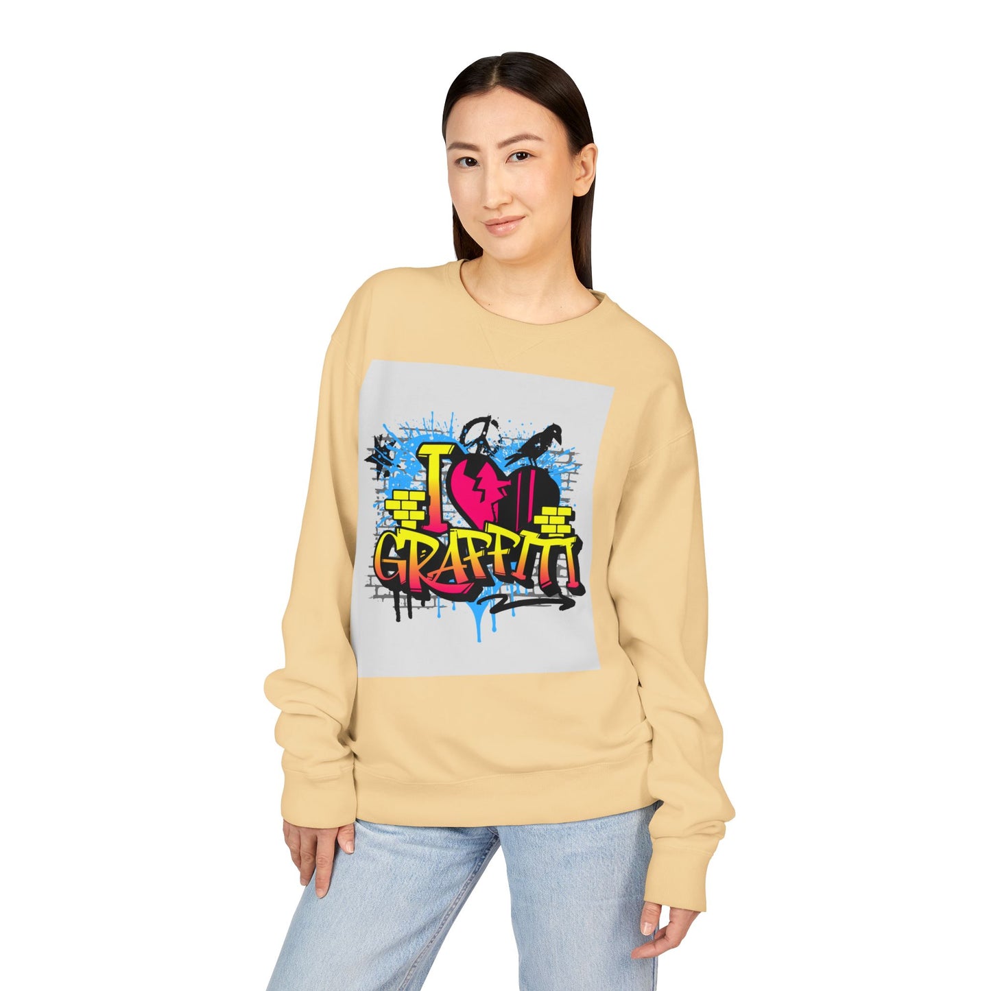 I Love Graffiti Crewneck Sweatshirt, Urban Streetwear, Graphic Sweatshirt, Casual Outfit, Gift for Art Lovers