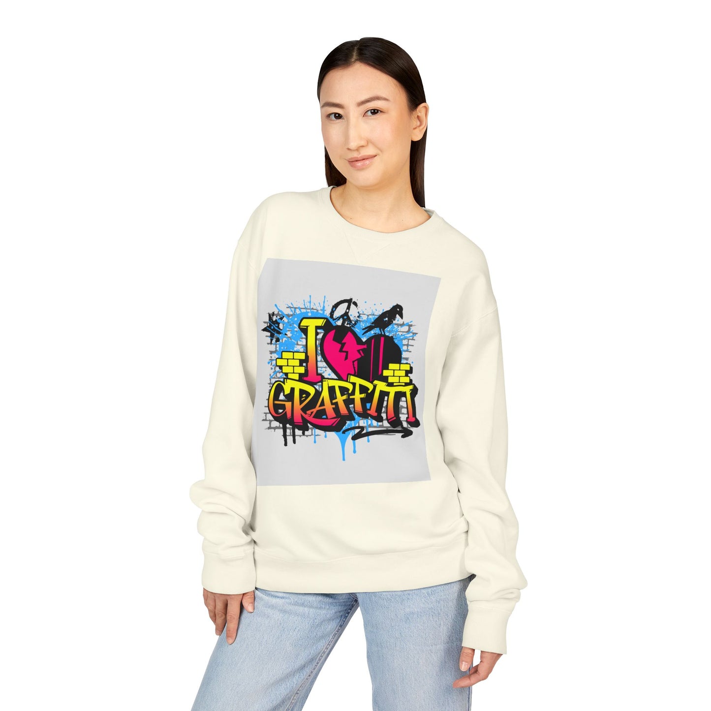 I Love Graffiti Crewneck Sweatshirt, Urban Streetwear, Graphic Sweatshirt, Casual Outfit, Gift for Art Lovers