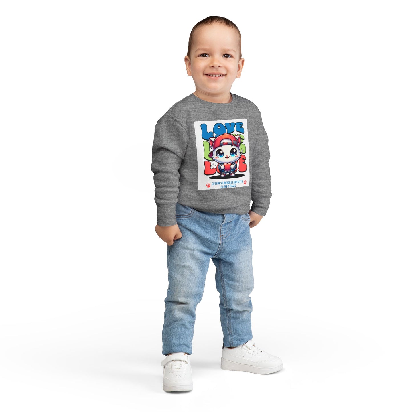 Toddler Cat Love Sweatshirt, Cute Kids Apparel, Playful Toddler Gift, Fun Sweatshirt for Kids, Cute Cat Design