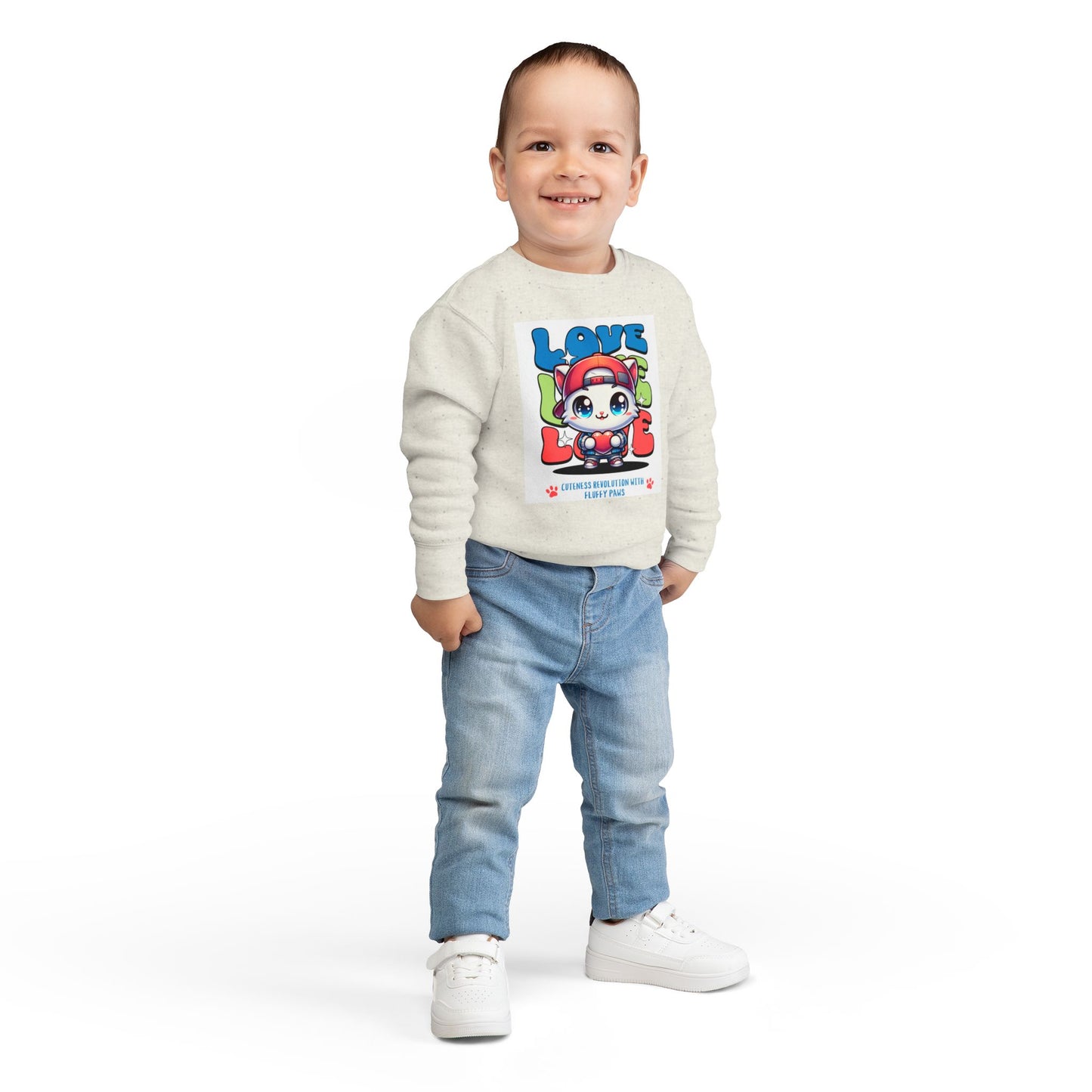 Toddler Cat Love Sweatshirt, Cute Kids Apparel, Playful Toddler Gift, Fun Sweatshirt for Kids, Cute Cat Design