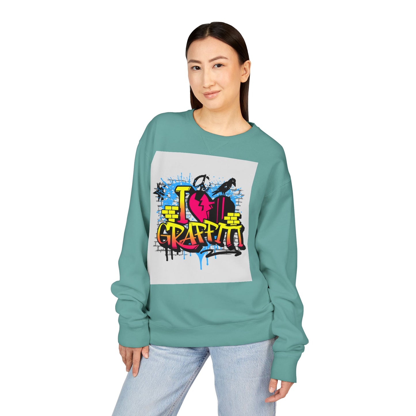 I Love Graffiti Crewneck Sweatshirt, Urban Streetwear, Graphic Sweatshirt, Casual Outfit, Gift for Art Lovers