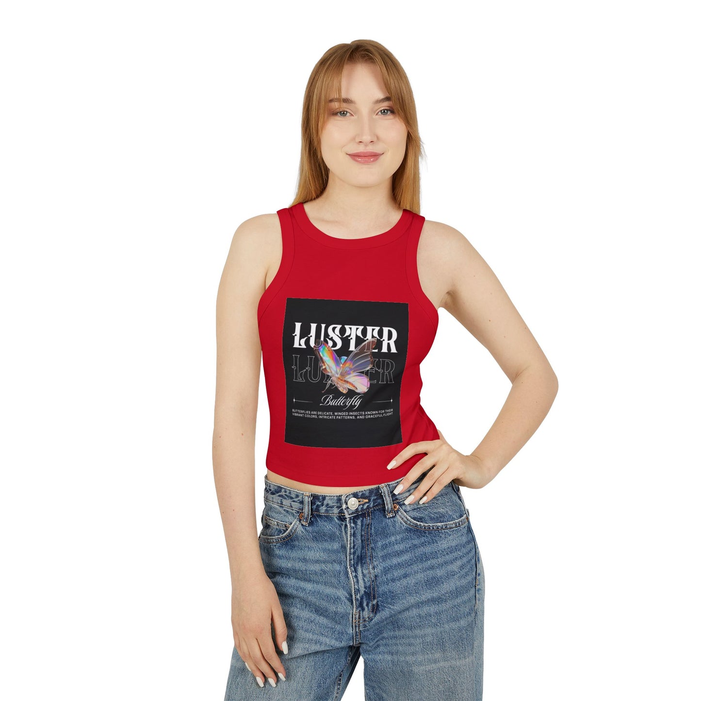 Luster Butterfly Racer Tank, Stylish Women's Crop Top, Summer Tank, Festival Wear, Casual Tank for Every Occasion
