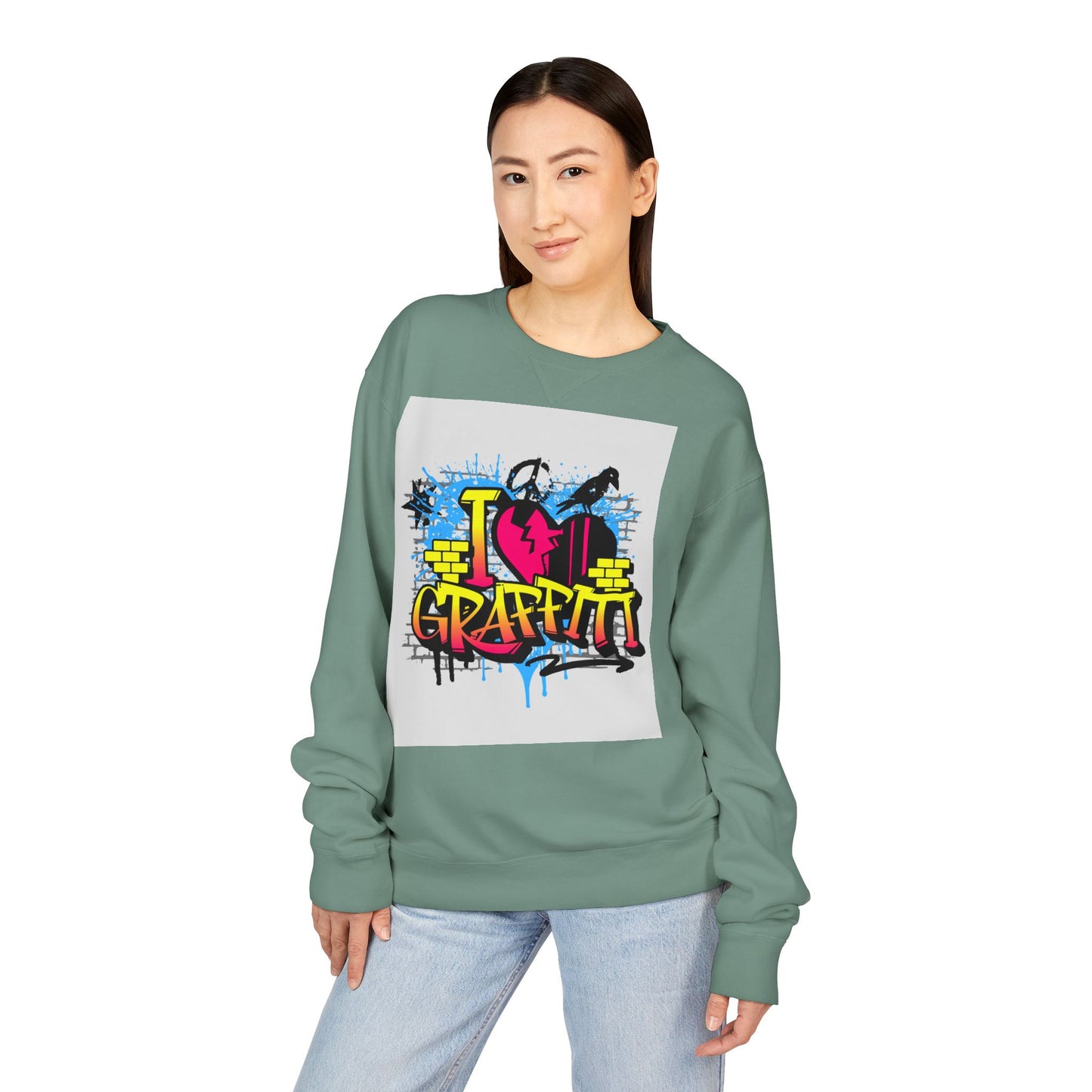I Love Graffiti Crewneck Sweatshirt, Urban Streetwear, Graphic Sweatshirt, Casual Outfit, Gift for Art Lovers