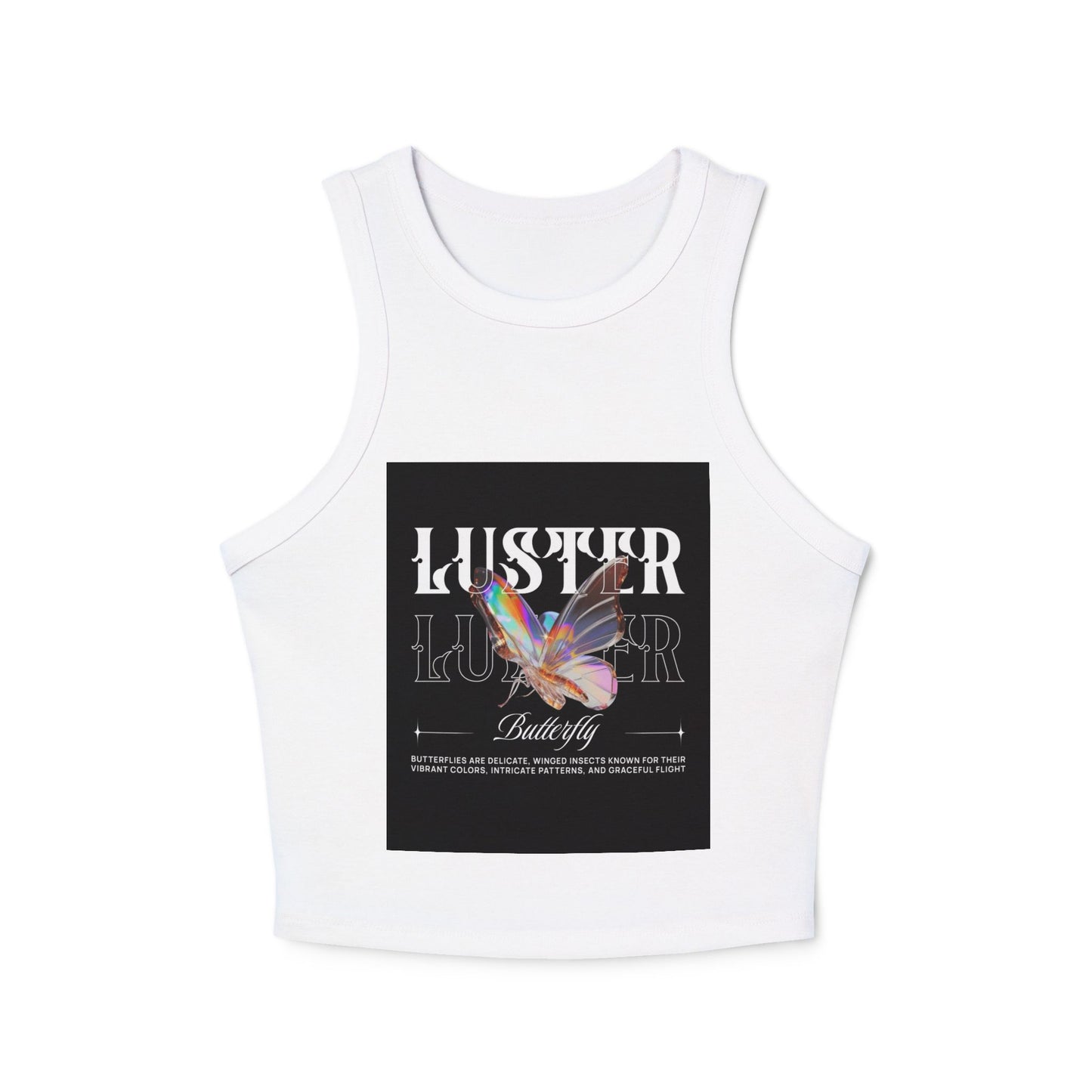 Luster Butterfly Racer Tank, Stylish Women's Crop Top, Summer Tank, Festival Wear, Casual Tank for Every Occasion