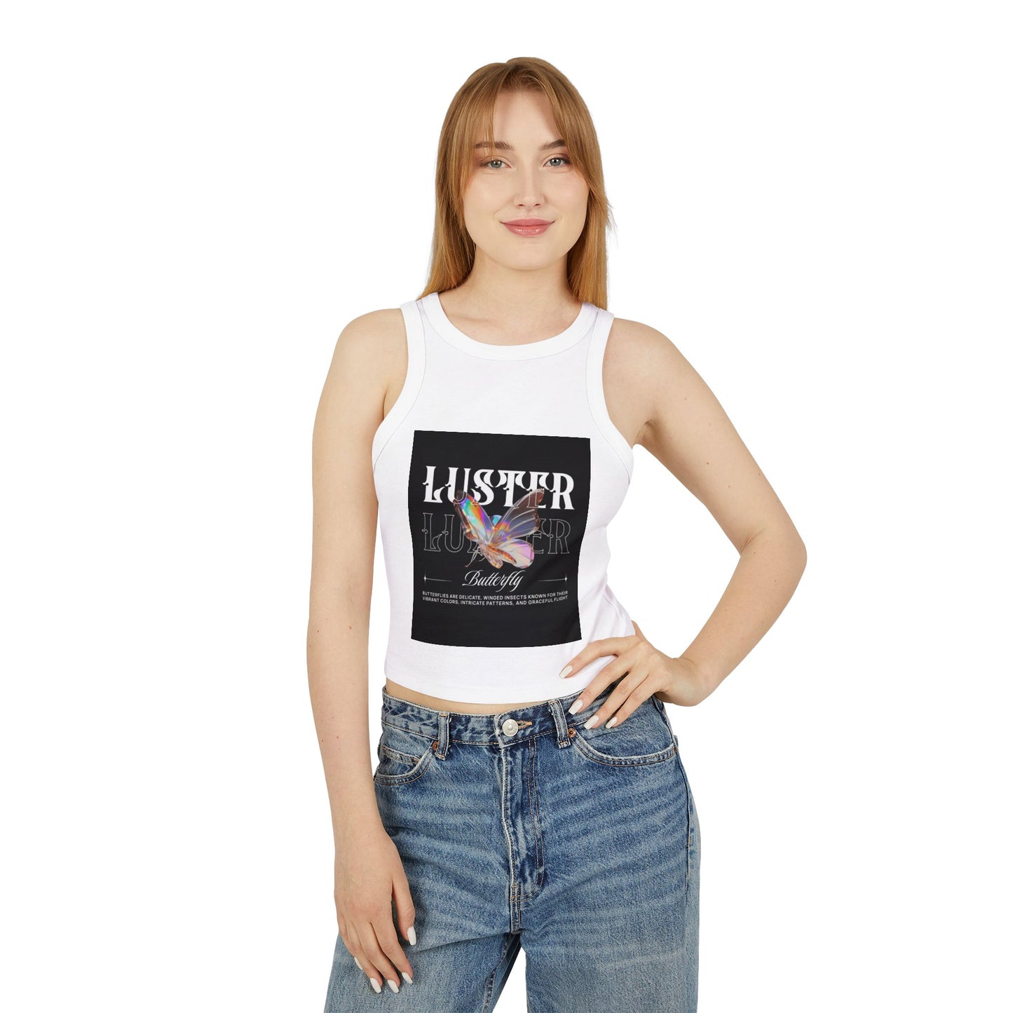 Luster Butterfly Racer Tank, Stylish Women's Crop Top, Summer Tank, Festival Wear, Casual Tank for Every Occasion