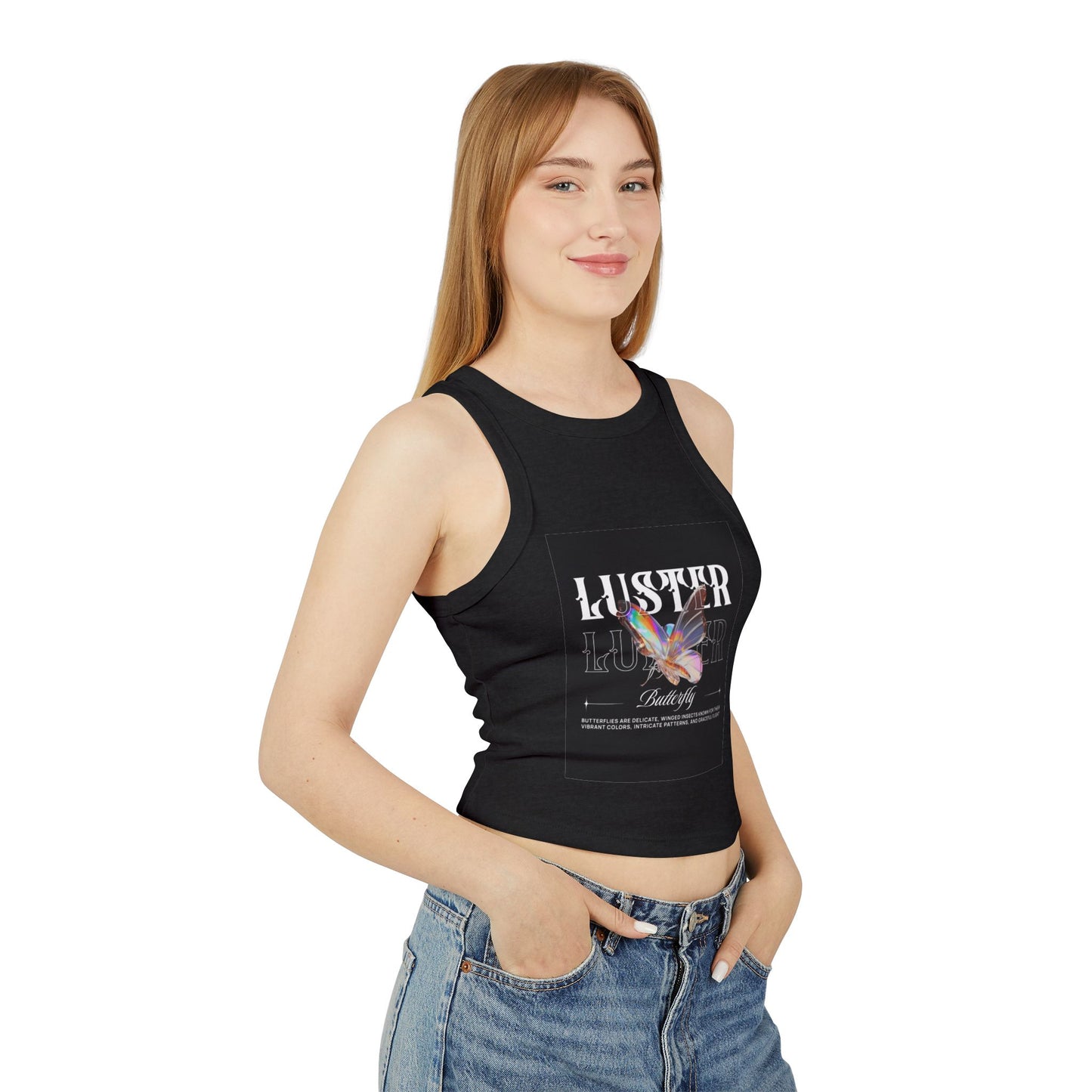 Luster Butterfly Racer Tank, Stylish Women's Crop Top, Summer Tank, Festival Wear, Casual Tank for Every Occasion