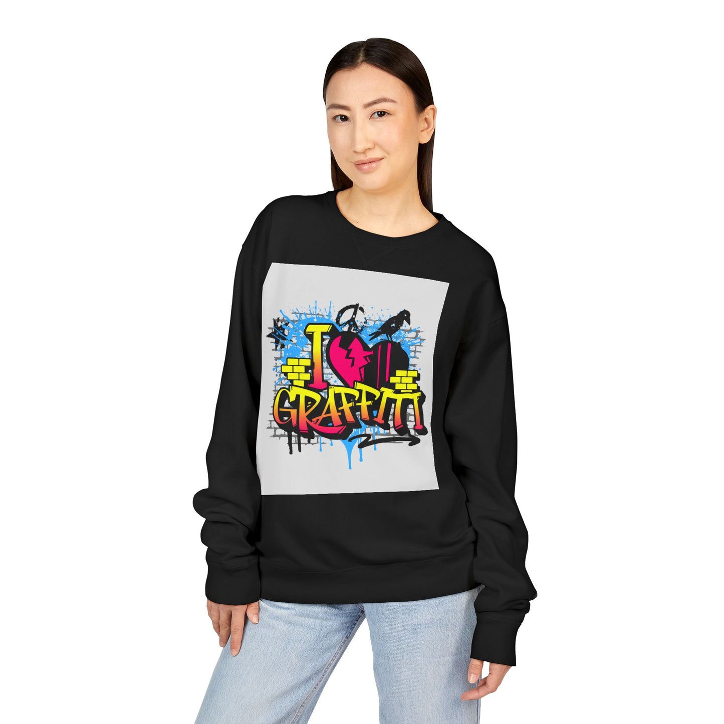 I Love Graffiti Crewneck Sweatshirt, Urban Streetwear, Graphic Sweatshirt, Casual Outfit, Gift for Art Lovers