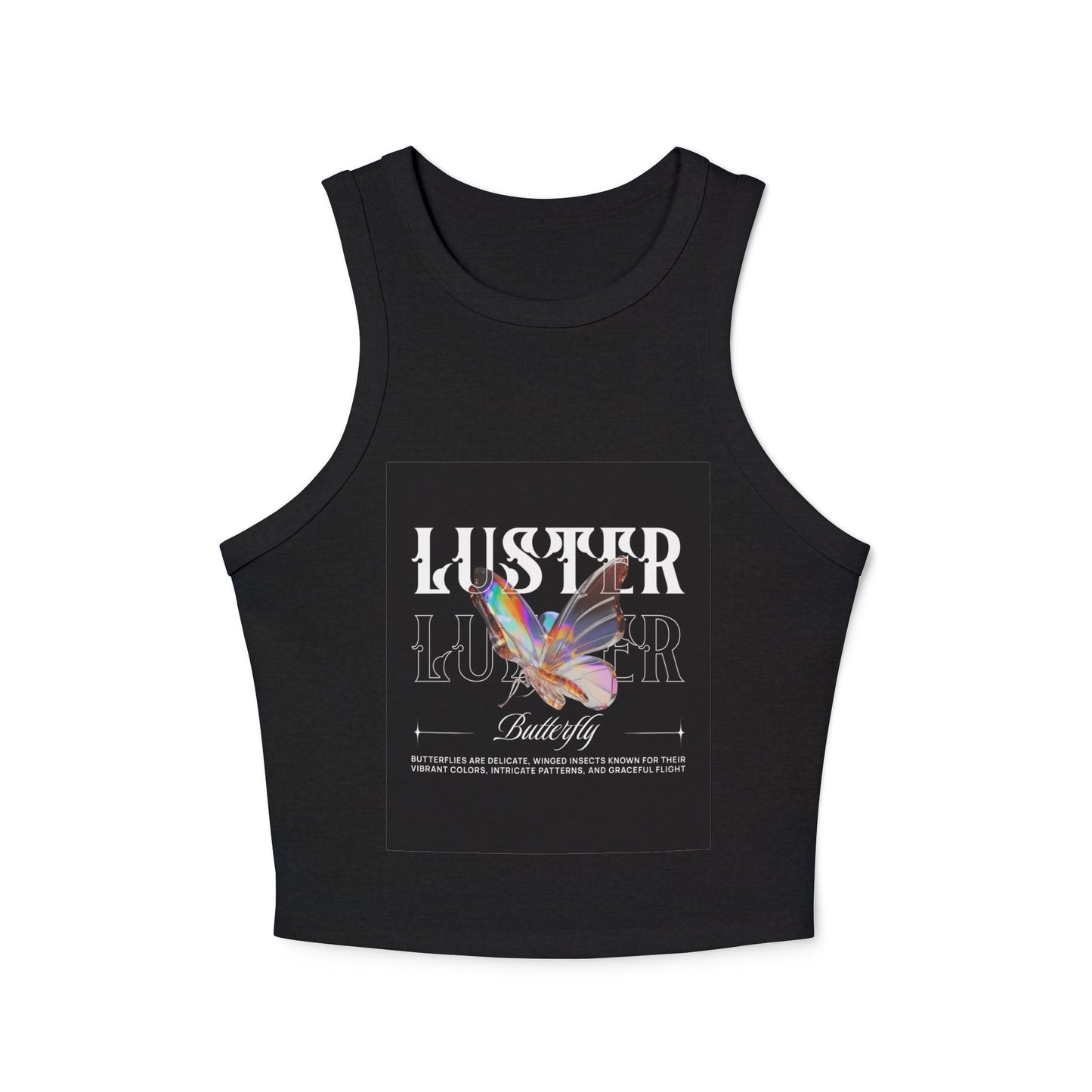 Luster Butterfly Racer Tank, Stylish Women's Crop Top, Summer Tank, Festival Wear, Casual Tank for Every Occasion