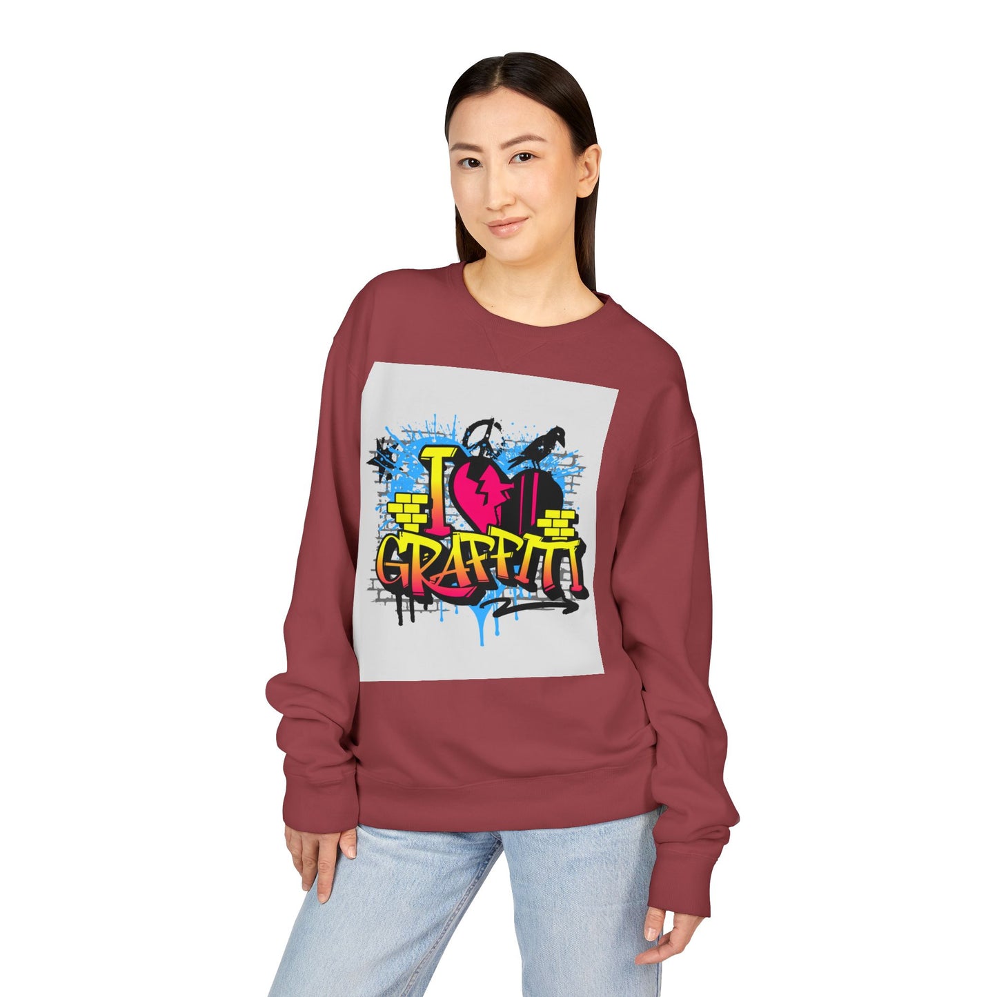 I Love Graffiti Crewneck Sweatshirt, Urban Streetwear, Graphic Sweatshirt, Casual Outfit, Gift for Art Lovers