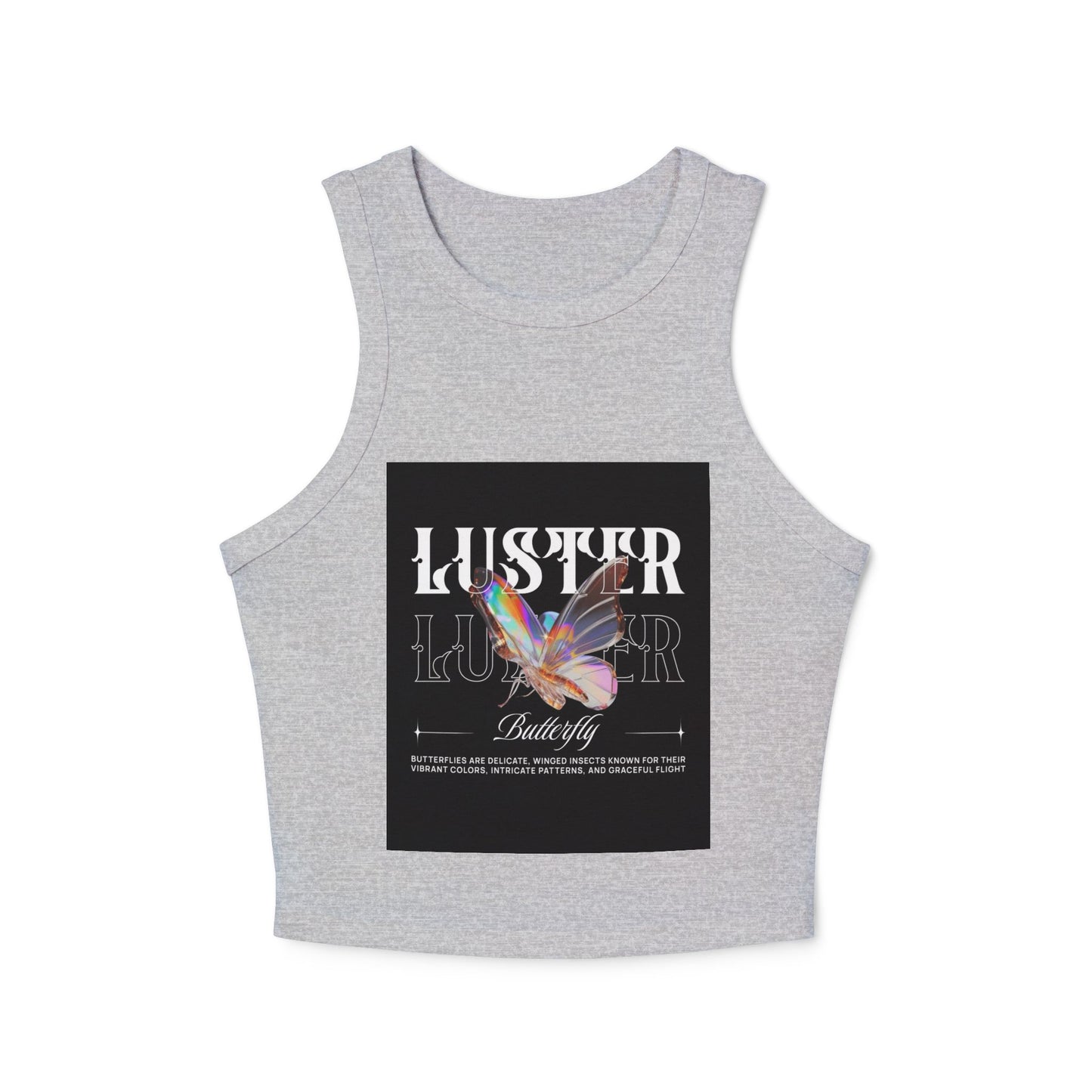 Luster Butterfly Racer Tank, Stylish Women's Crop Top, Summer Tank, Festival Wear, Casual Tank for Every Occasion