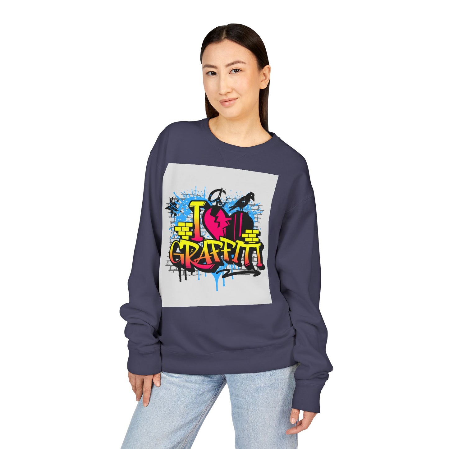 I Love Graffiti Crewneck Sweatshirt, Urban Streetwear, Graphic Sweatshirt, Casual Outfit, Gift for Art Lovers