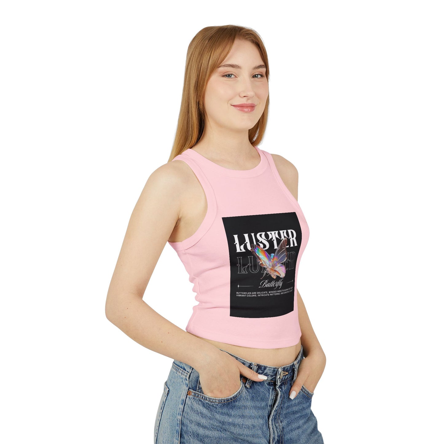 Luster Butterfly Racer Tank, Stylish Women's Crop Top, Summer Tank, Festival Wear, Casual Tank for Every Occasion