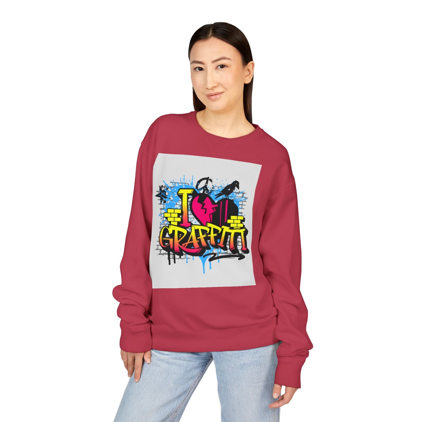 I Love Graffiti Crewneck Sweatshirt, Urban Streetwear, Graphic Sweatshirt, Casual Outfit, Gift for Art Lovers