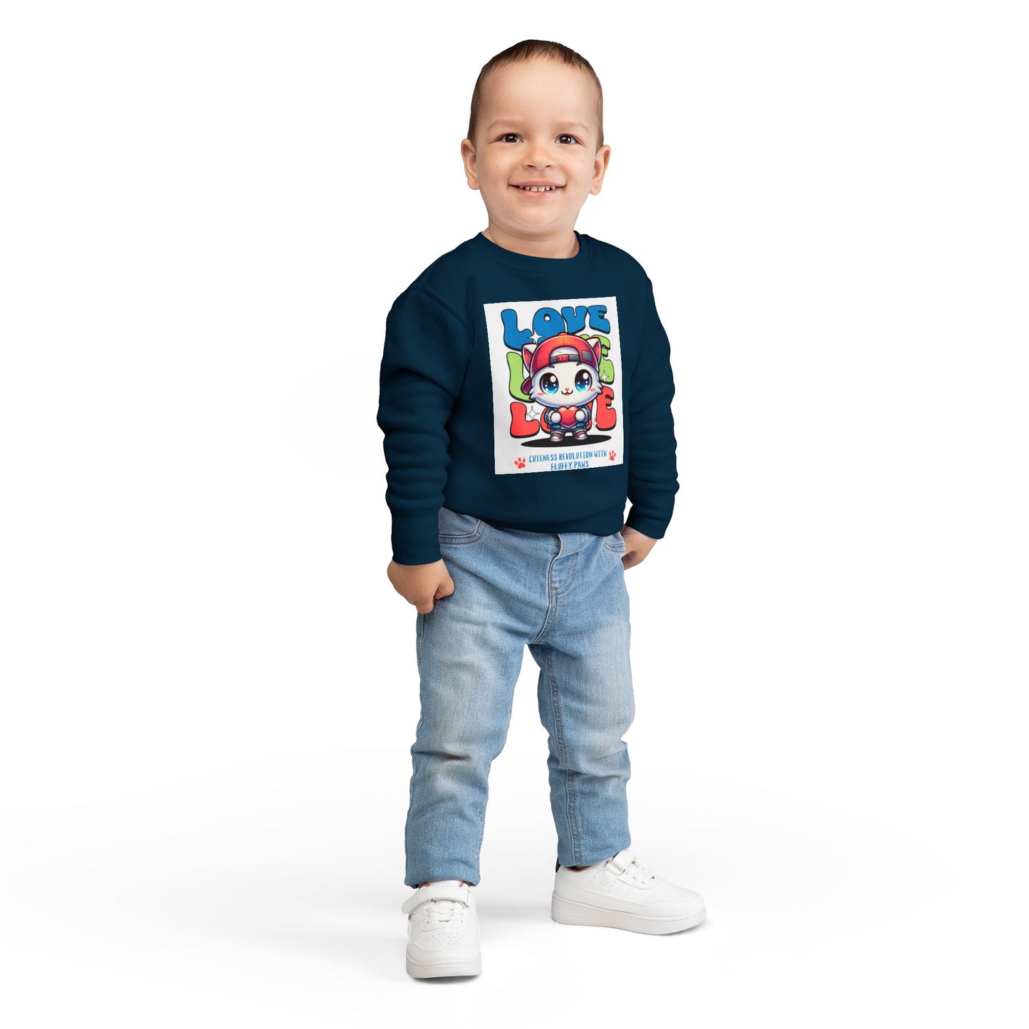 Toddler Cat Love Sweatshirt, Cute Kids Apparel, Playful Toddler Gift, Fun Sweatshirt for Kids, Cute Cat Design