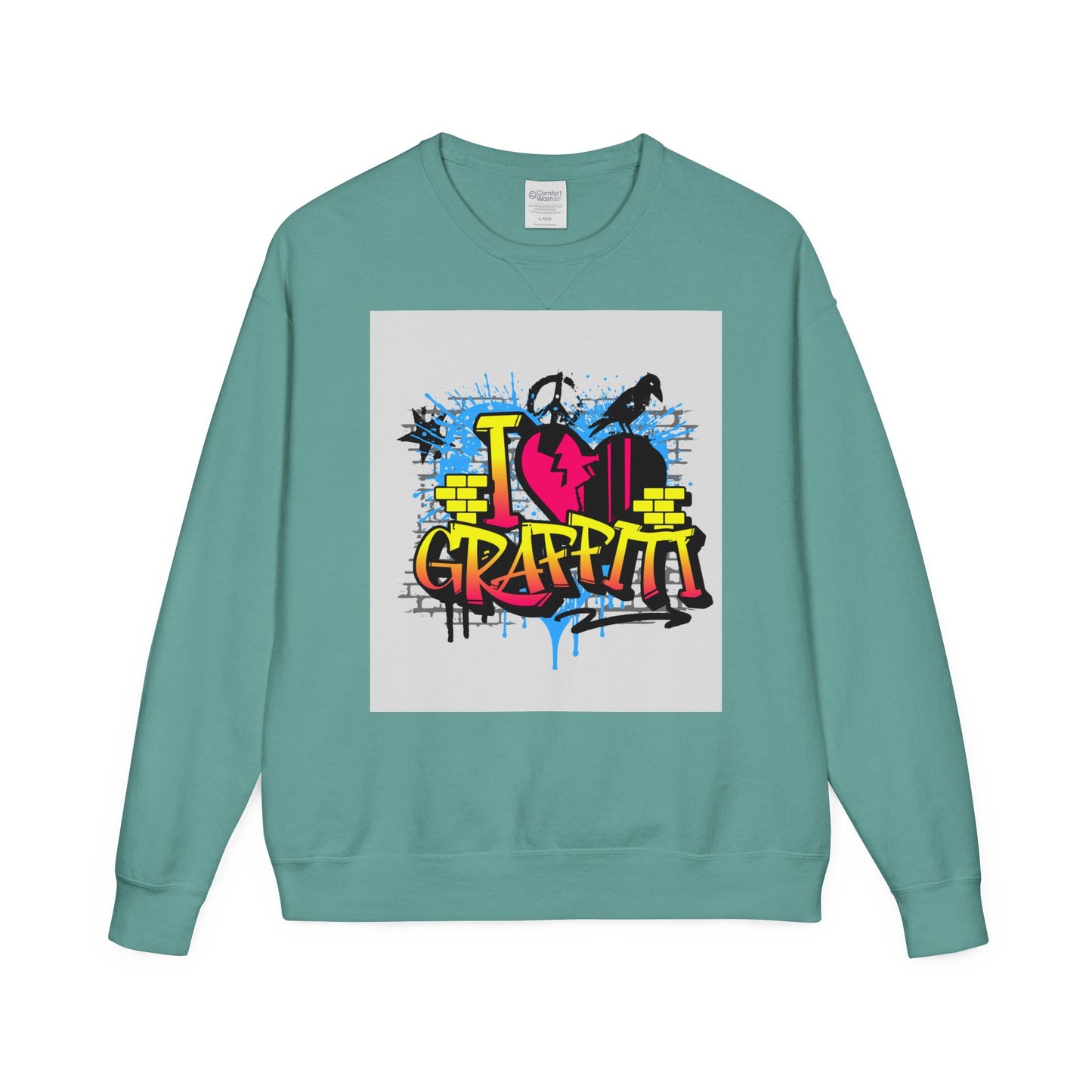 I Love Graffiti Crewneck Sweatshirt, Urban Streetwear, Graphic Sweatshirt, Casual Outfit, Gift for Art Lovers