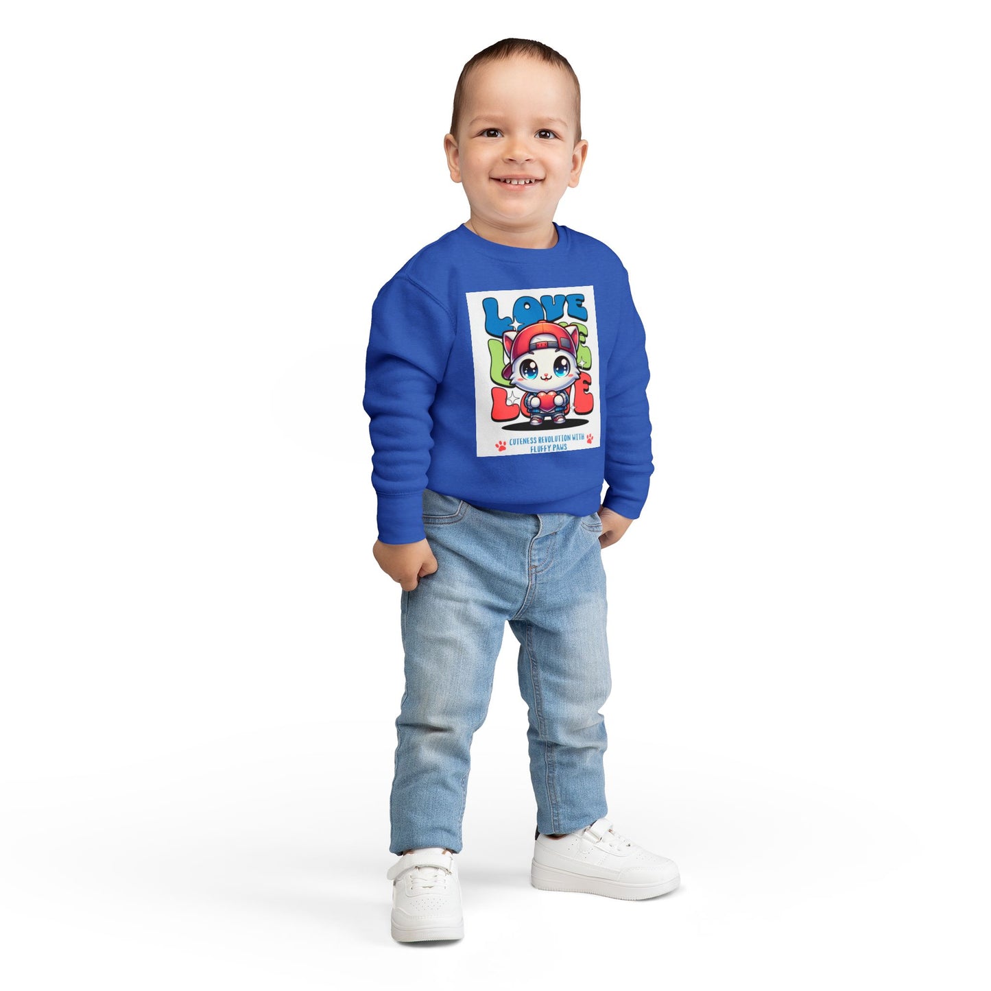 Toddler Cat Love Sweatshirt, Cute Kids Apparel, Playful Toddler Gift, Fun Sweatshirt for Kids, Cute Cat Design