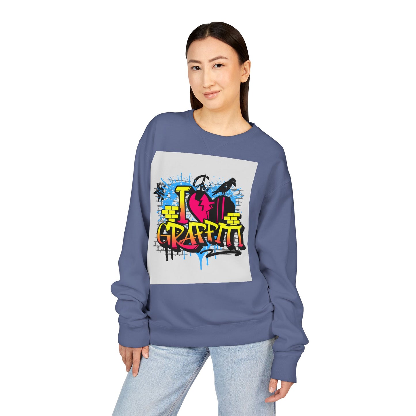 I Love Graffiti Crewneck Sweatshirt, Urban Streetwear, Graphic Sweatshirt, Casual Outfit, Gift for Art Lovers