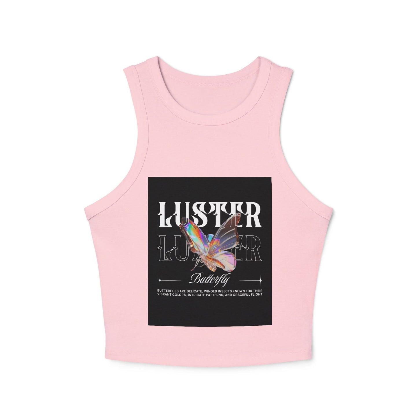 Luster Butterfly Racer Tank, Stylish Women's Crop Top, Summer Tank, Festival Wear, Casual Tank for Every Occasion