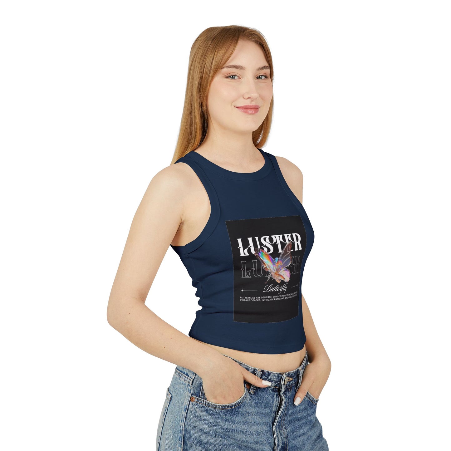 Luster Butterfly Racer Tank, Stylish Women's Crop Top, Summer Tank, Festival Wear, Casual Tank for Every Occasion
