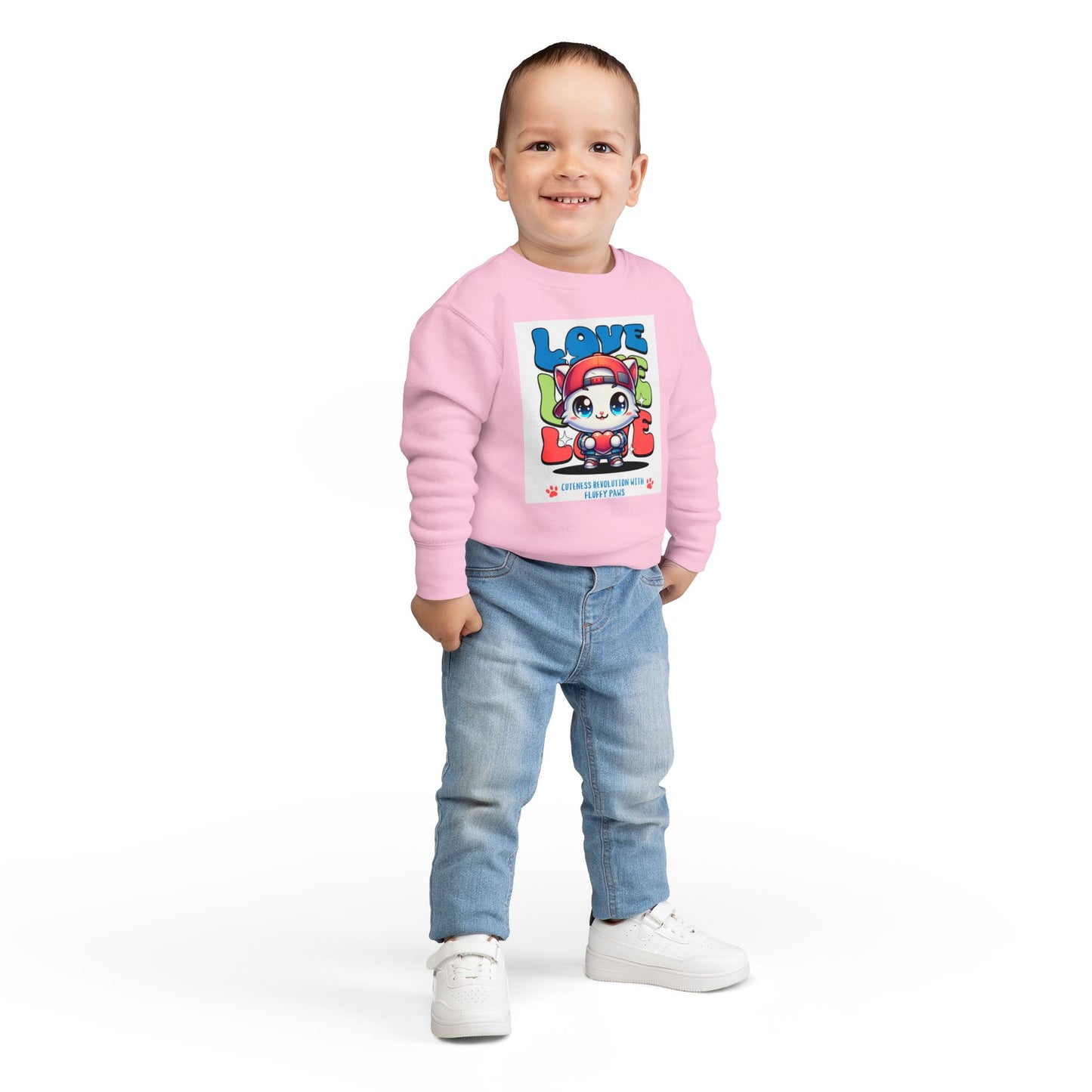 Toddler Cat Love Sweatshirt, Cute Kids Apparel, Playful Toddler Gift, Fun Sweatshirt for Kids, Cute Cat Design