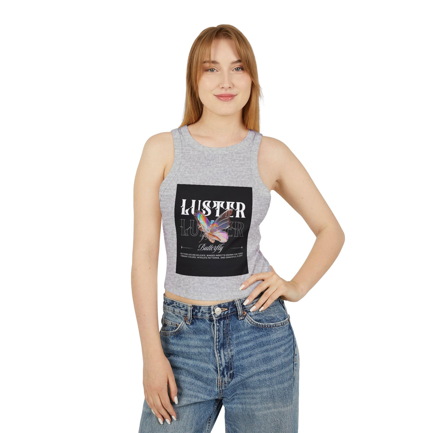 Luster Butterfly Racer Tank, Stylish Women's Crop Top, Summer Tank, Festival Wear, Casual Tank for Every Occasion