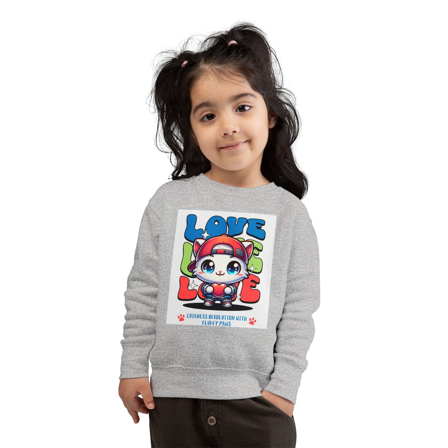 Toddler Cat Love Sweatshirt, Cute Kids Apparel, Playful Toddler Gift, Fun Sweatshirt for Kids, Cute Cat Design