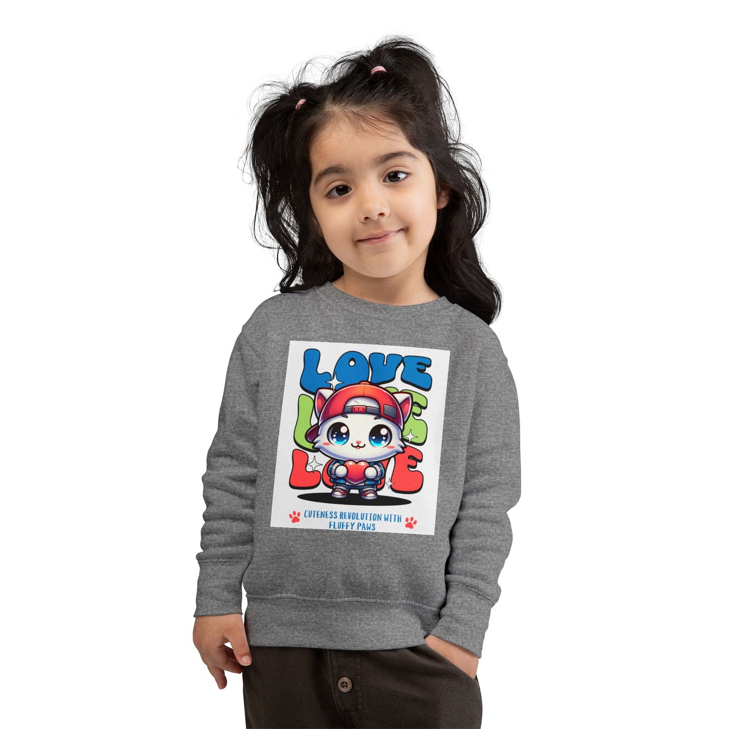 Toddler Cat Love Sweatshirt, Cute Kids Apparel, Playful Toddler Gift, Fun Sweatshirt for Kids, Cute Cat Design