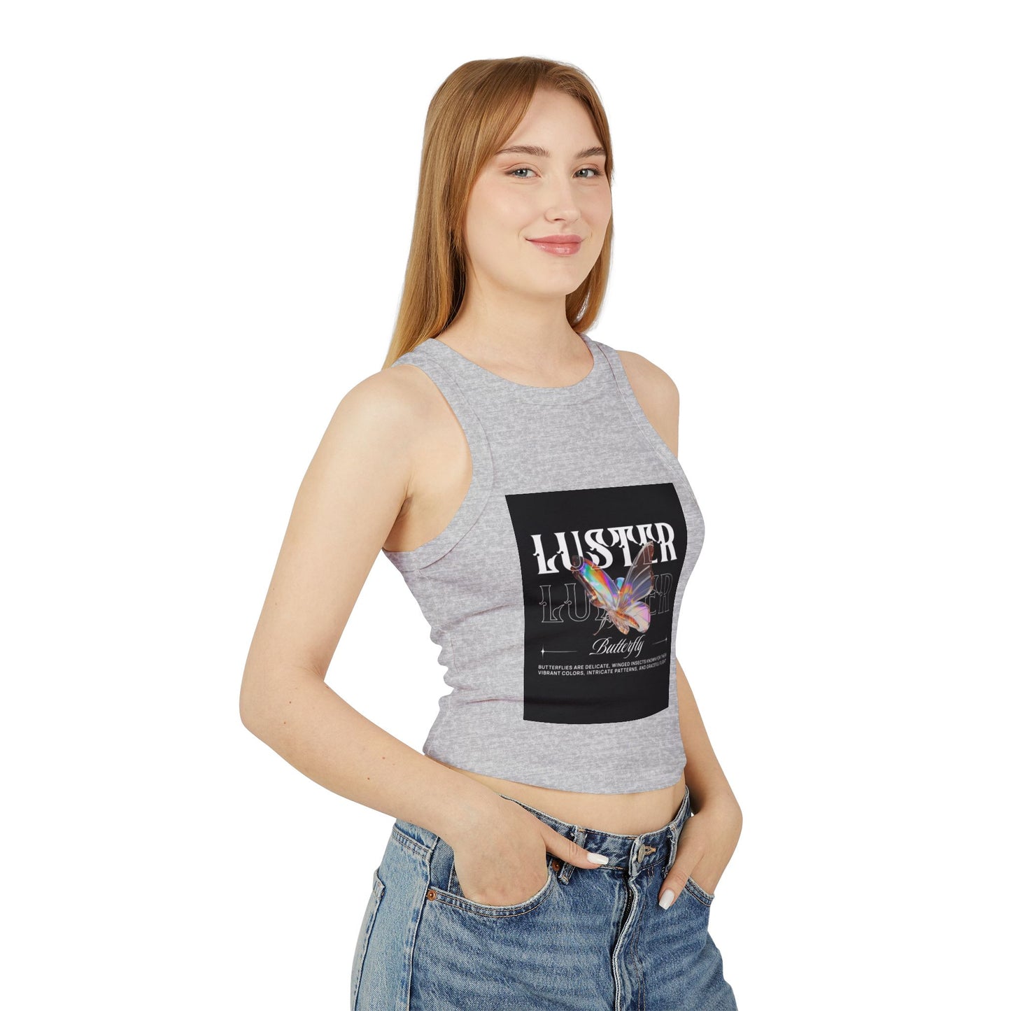 Luster Butterfly Racer Tank, Stylish Women's Crop Top, Summer Tank, Festival Wear, Casual Tank for Every Occasion