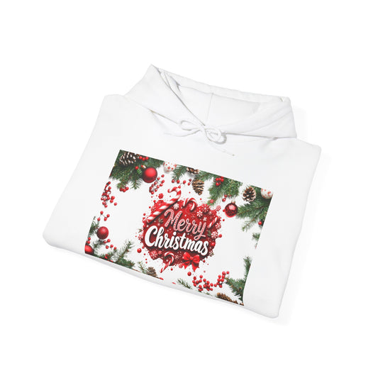 Merry Christmas Hoodie - Festive Holiday Ornament & Holly Design