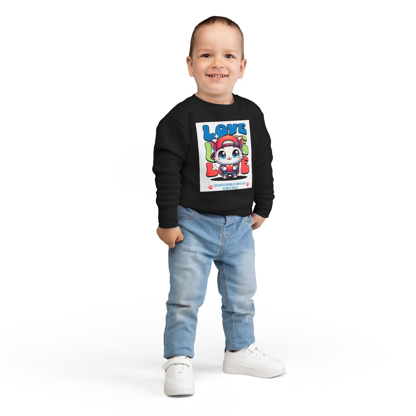 Toddler Cat Love Sweatshirt, Cute Kids Apparel, Playful Toddler Gift, Fun Sweatshirt for Kids, Cute Cat Design