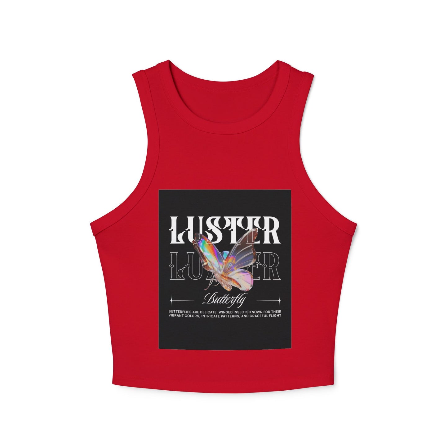 Luster Butterfly Racer Tank, Stylish Women's Crop Top, Summer Tank, Festival Wear, Casual Tank for Every Occasion