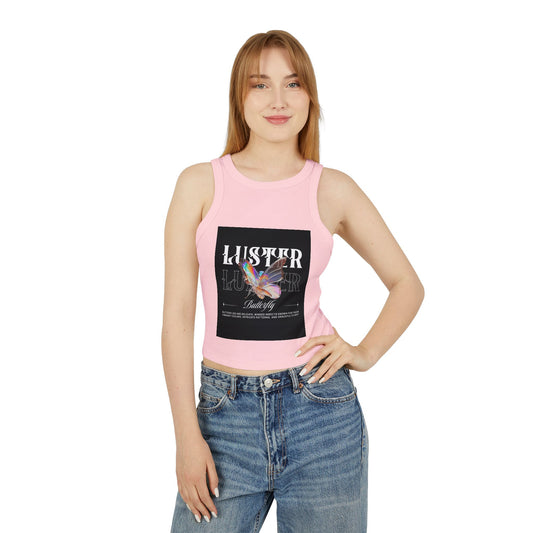 Luster Butterfly Racer Tank, Stylish Women's Crop Top, Summer Tank, Festival Wear, Casual Tank for Every Occasion