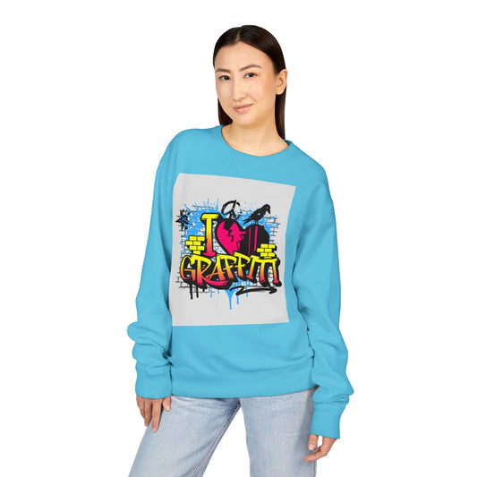I Love Graffiti Crewneck Sweatshirt, Urban Streetwear, Graphic Sweatshirt, Casual Outfit, Gift for Art Lovers